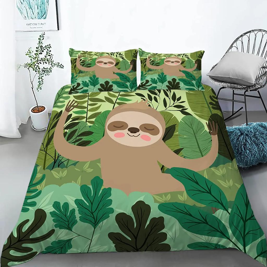 Sloth Duvet Cover Set Twin Size Cartoon Sloth Duvet Cover Bedding Set for Kids Girls Boys Cute Animal Polyester Comforter Cover