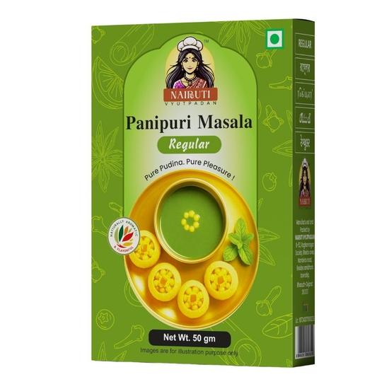 

Nairuti Vyutpadan Panipuri Regular Flavour - 50g x 2 Premix Powder | Instant Flavor Mix for Panipuri Water | Natural Ingredients | GolGappa Special