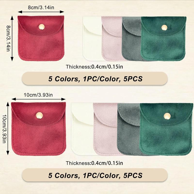 8x8cm 6 Pack Velvet Jewelry Pouches With Snap Button, Portable Soft Storage Bags For Necklace Bracelet Earring Ring Watch Brooch Jewelry Organizer