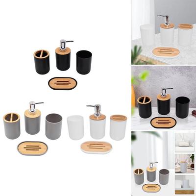 Bathroom Accessories Set, Lotion Bottle, Soap Dish, Mouth Cup, Toothbrush Cup, Plastic Essential Set, for Countertop Decor