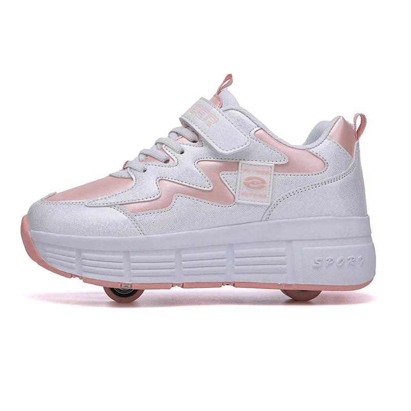 Kids Roller Skating Shoes Parkour Gift Children 2 Wheels Boys Girls Button Extension Casual Fashion Detachable Roller sneakers