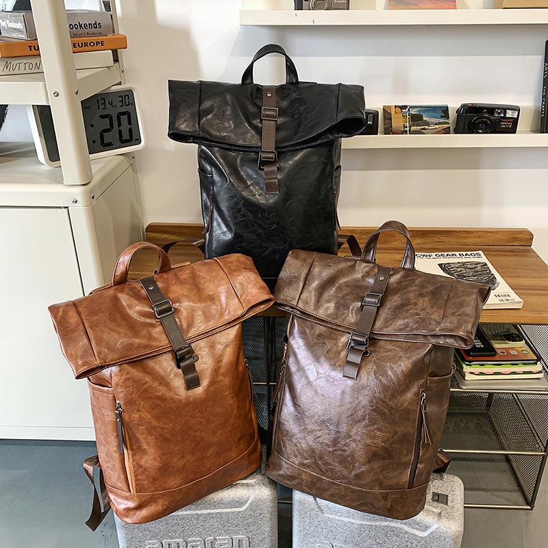 Plecak z miękkiej skóry Plecak męski Duża pojemność Torba na komputer Torba studencka do dojazdów Wodoodporna Jednolity kolor Torba podróżna