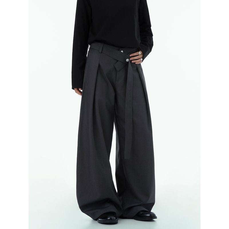 Dream Made Amber Flowing Pleated Drape Effect Men's Trousers for Autumn and Winter, Straight Loose Wide-Leg Pants