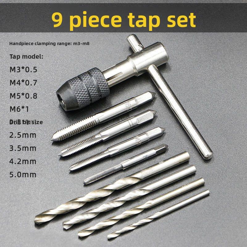 High Speed Steel 5/6/7/9pc Tap Die Set M3-M12 with T Handle for Threading
