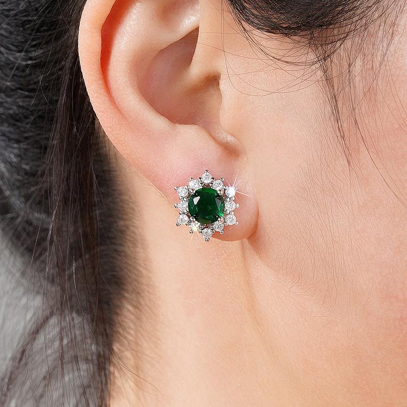 925 Sterling Silver Green CZ Stud Flower Earrings for Women Exquisite Versatile Wedding Jewelry GiftsGood product