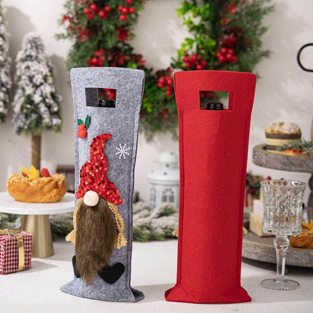 Cartoon Faceless Old Man Wine Bottle Bag Reusable Wine Pouch Gift Home Xmas Decor