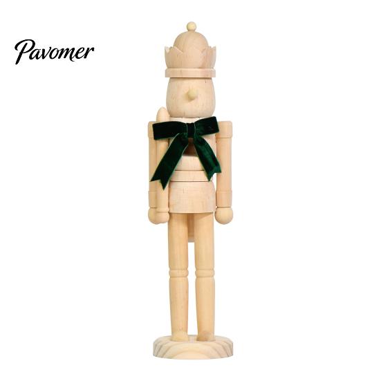 Christmas Holiday Tabletop Decorations Nutcracker Ornaments, Wooden Neutral Figures with Velvet Bow, DIY Decorative Soldier Statues Ornament