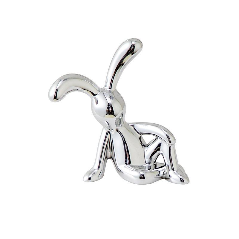 Nordic Electroplated Long-Eared Rabbit Figurine for Living Room or Cabinet Decor