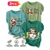 2026 3 Pack Sloth Print Round Neck Women Short Sleeve T Shirts Elegant Casual Holiday Spring Summer Tops