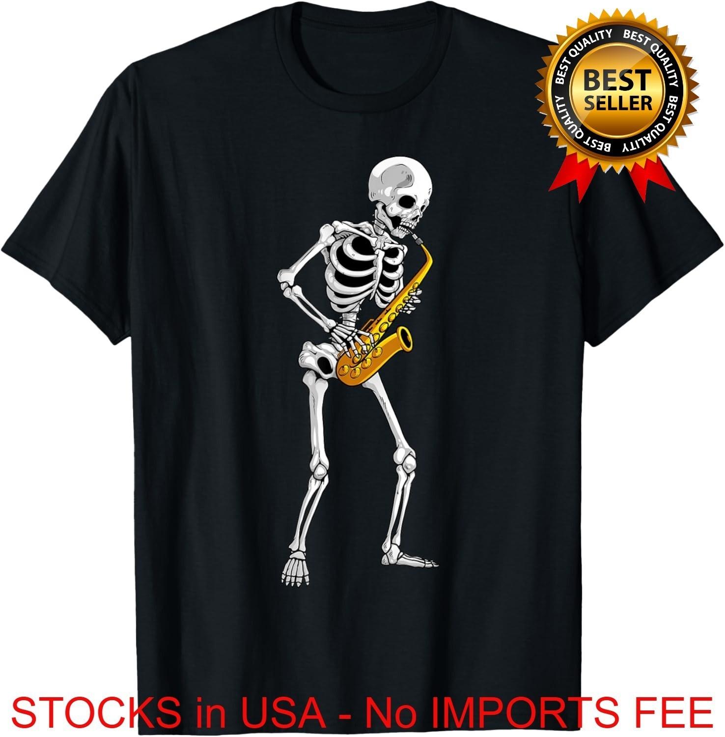 Skeleton Jazz Music Shirt Saxophone Graphic Tee Streetwear T-Shirt S-4XL S