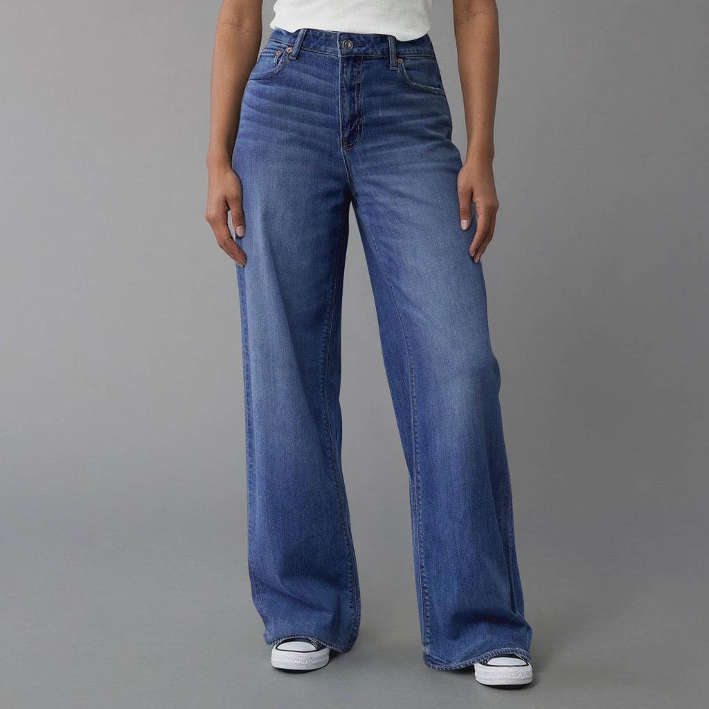 Womens High Waisted Jeans Stretchy Flared Straight Leg Loose Trendy Hem Denim Pants