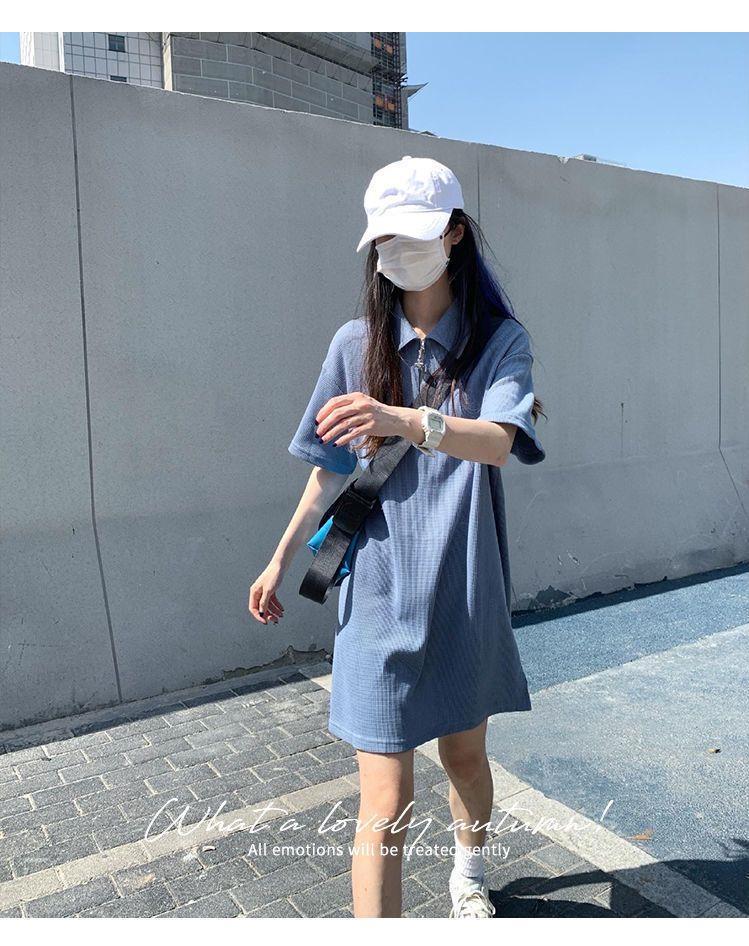 Elegant Summer Waffle Knit Polo Collar Dress - Age-Reducing, Solid Color Short Skirt for Women (2026)