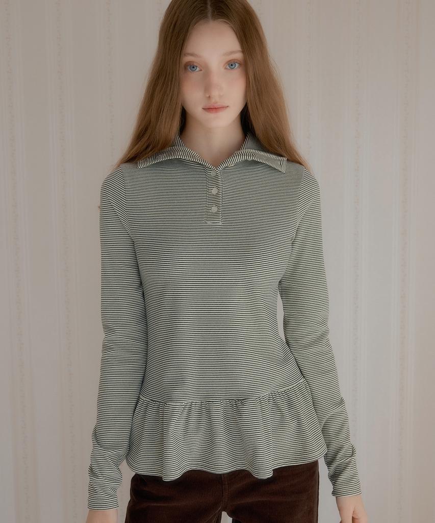 LETTER FROM MOON Striped Two-Way Frill Turtleneck (Ivory)