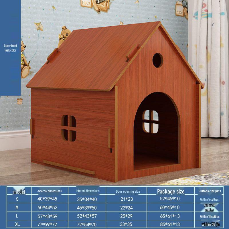 Four-Season Wooden Pet House: Indoor Cat Bed & Small Dog Kennel with Door