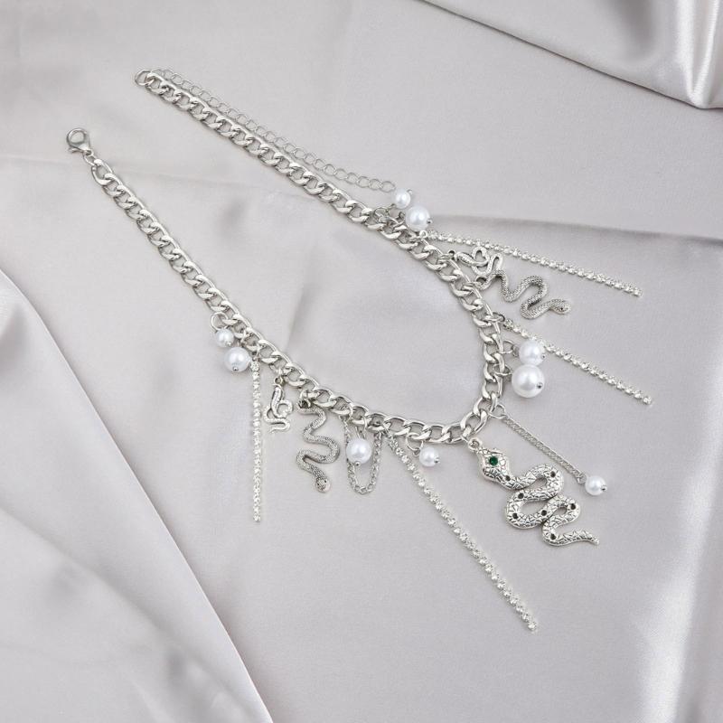 Elegant Snake Pearls Pendant Necklace Fashionable and Unique Statement Jewelry Tassels Necklace Present for Women Girls