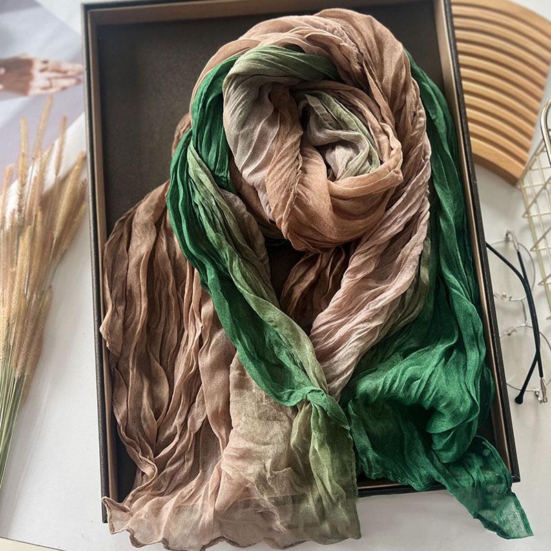 Women's Korean Warm Cotton Linen Gradient Scarf Autumn Winter Elegant Versatile Jacket Neck Shawl Long Soft Scarf Fashion Item