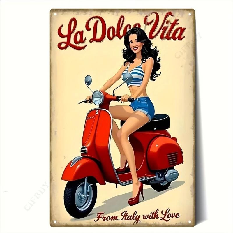 Motorcycle Metal Wall Sign, Garage Bar Decor 20x30cm