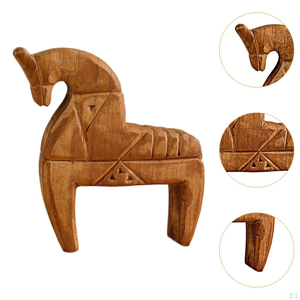 Wooden Horse Decor Carved Durability Vintage Sturdy Gift Ornament Table Decoration for Living Room
