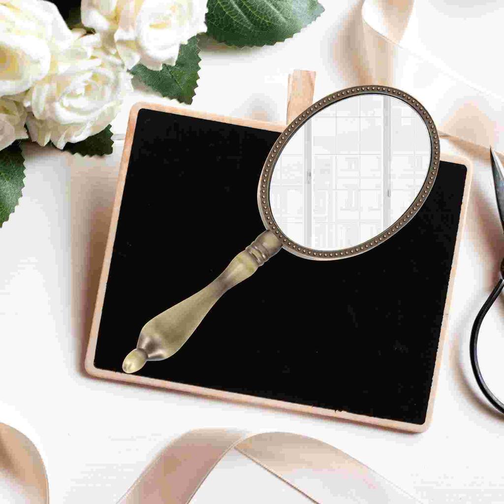Handheld Mirror With Handle Compact Makeup Mirrors Retro Travel Beauty Accessories Durable Lightweight Ladies Gift