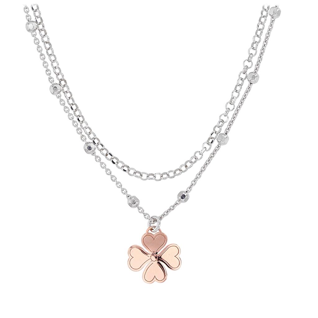 Les Trésors De Lily [Q3338] - Dvojitý stříbrný náhrdelník 'Clover', růžové stříbro (rhodiované) - 10 mm