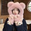 Winter warm plush hat new scarf gloves integrated cute bear three-piece set female cycling ear protectors