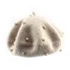 Fashion Wool Material Child Beret With Pearls Solid Color Retro Baby Girl Caps for 3-8 Years