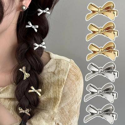 4Pcs/set Fashion Metal Bow Golden Bow Hairpins Sweet Cool Personality Bow Hair Clip Bangs Hairpins Casual Wear
