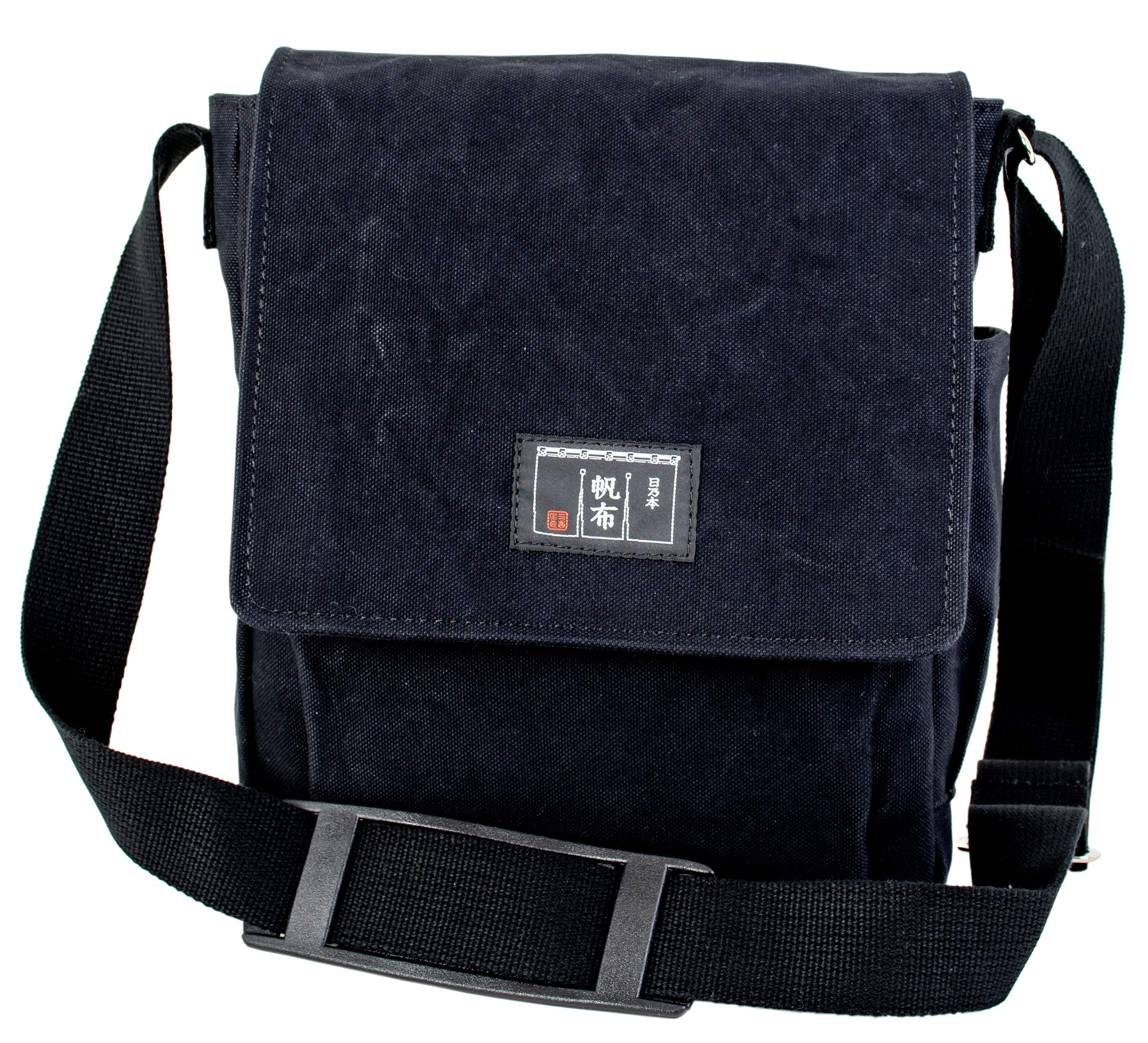 

Hinomoto Canvas Shoulder Bag, Canvas Flap Shoulder Bag No. 105 (Black)