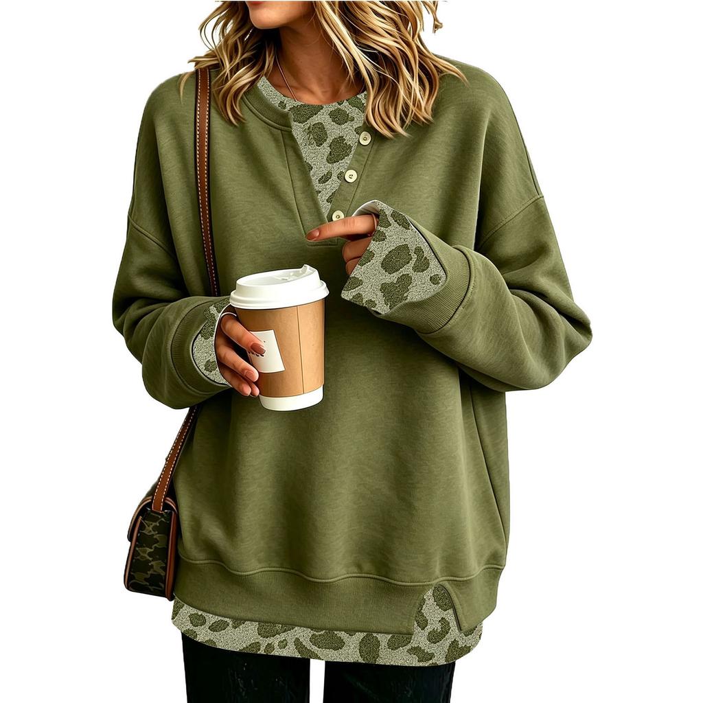 Women's Casual Two-Piece Long Sleeve Neck Pullover Top for Everyday Wear