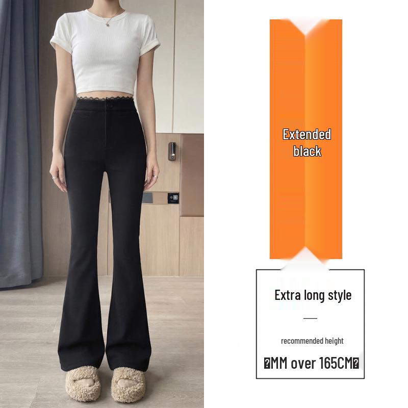 

Slim-Summer Black Leg-Lengthening Polyester Pants M
