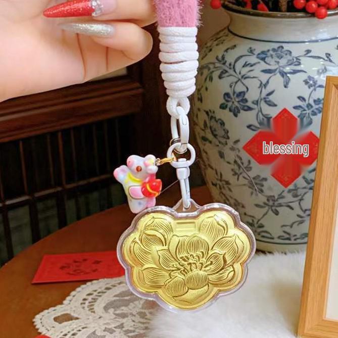 2026 Solid 999 Gold Four-Leaf Clover Good Luck Pendant Keychain
