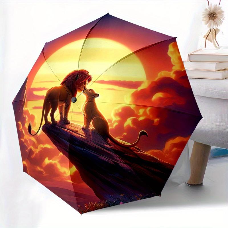 Lion King Sunset Automatic Folding Umbrella, 8 Ribs Portable Foldable Design, Best Choice for Business and Going Out, Birthday, Halloween, C
