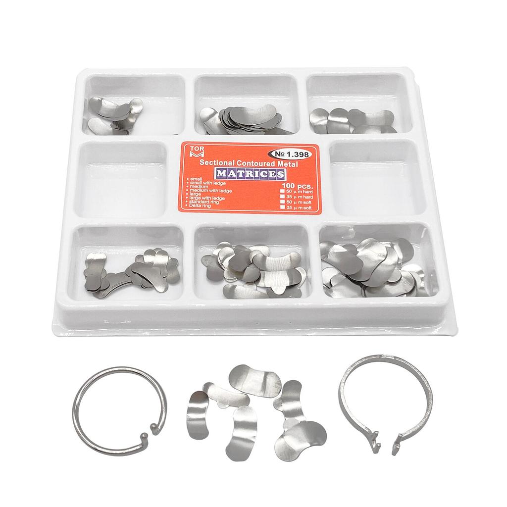 100 sztuk / paczka Dental Matrix Przekrojowe wyprofilowane metalowe matryce Zespoły Dental Matrix Rings