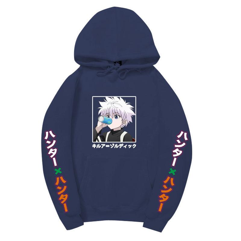 Hunter X Hunter Killua Anime Hoodie Vertical Japanese Letter Print Casual Long Sleeve Pullover Sweatshirt