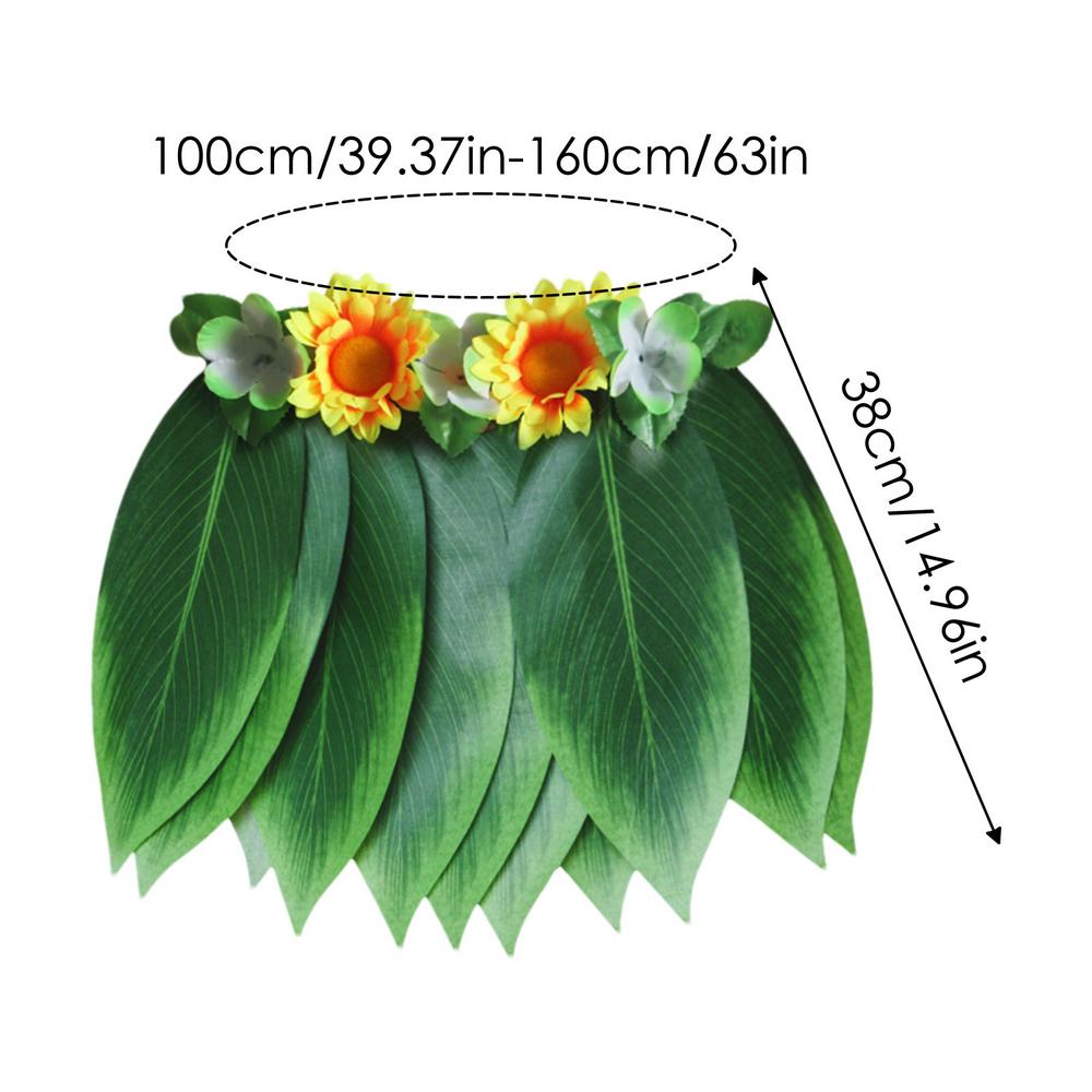 Green Leaf Skirt Elastic Green Leaf Dress Sunflower Accent Adjustable Waist Luau Party Costume Hawaiian Dress for Girl