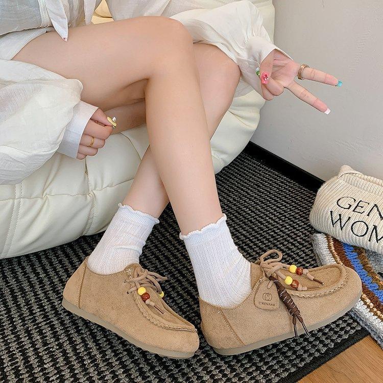 Retro Versatile Soft Sole Inner Height Increase Women's Autumn New Lace-up Casual Lazy Light Going Out Single Shoes