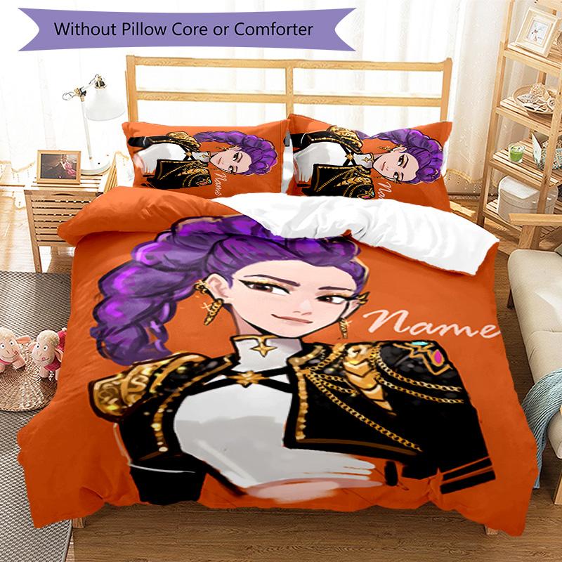 3pcs KPop Demon Hunters22 Cover Set - Personalized Name, HD Printed Bedding with 1 Cover and 2 Pillowcases - Perfect for Home Decor, Easy Care