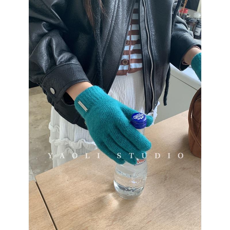 

Шерстяные Металлическая этикетка Осень и Зима Вязаные шерстяные перчатки для женщин Теплые Без пальцев Сенсорный экран one size