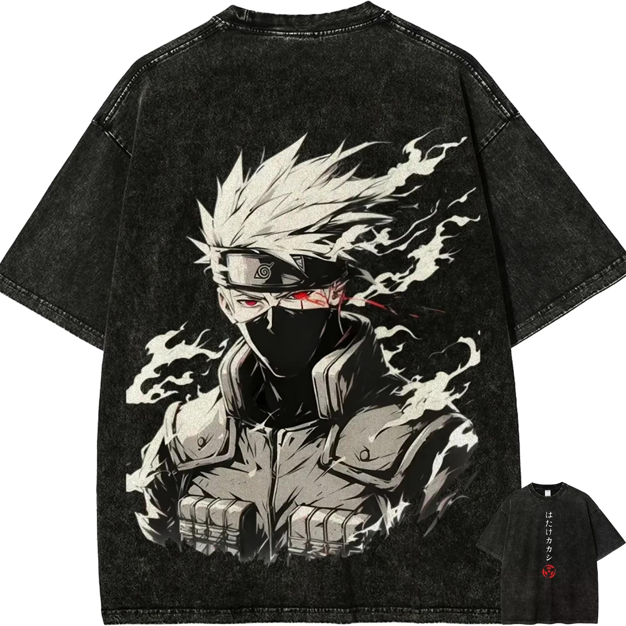 

T Shirt Sharingan Eye Vintage Acid Wash Streetwear Retro Anime Graphic Cotton Men Tees Top S