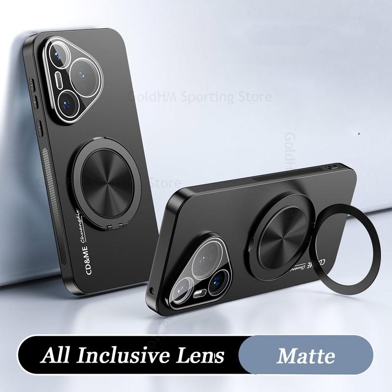 HD Lens Film Protector Phone Tough Case For Huawei Pura 80 Ultra 70 Pro Plus 360° Magnetic Ring Holder Bracket Matte Cover Nova 14 Ultra 13 12 Pro