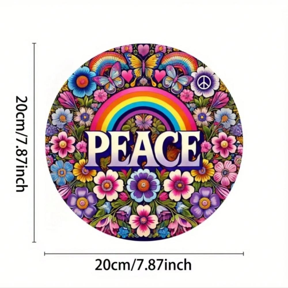 Colorful Floral Rainbow Peace Sign Premium Metal Wall Art for Home Decor Gift