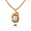 Titanium Steel Gold Plated Cuban Chain with Baroque Freshwater Pearl Pendant Necklace