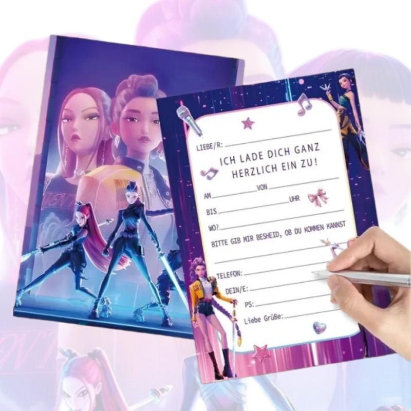 Überraschungsparty Kinder Einladungskarte KPOP Teufelsjäger 12er Set Einzelblatt Halloween Geburtstag Umschlagkarte