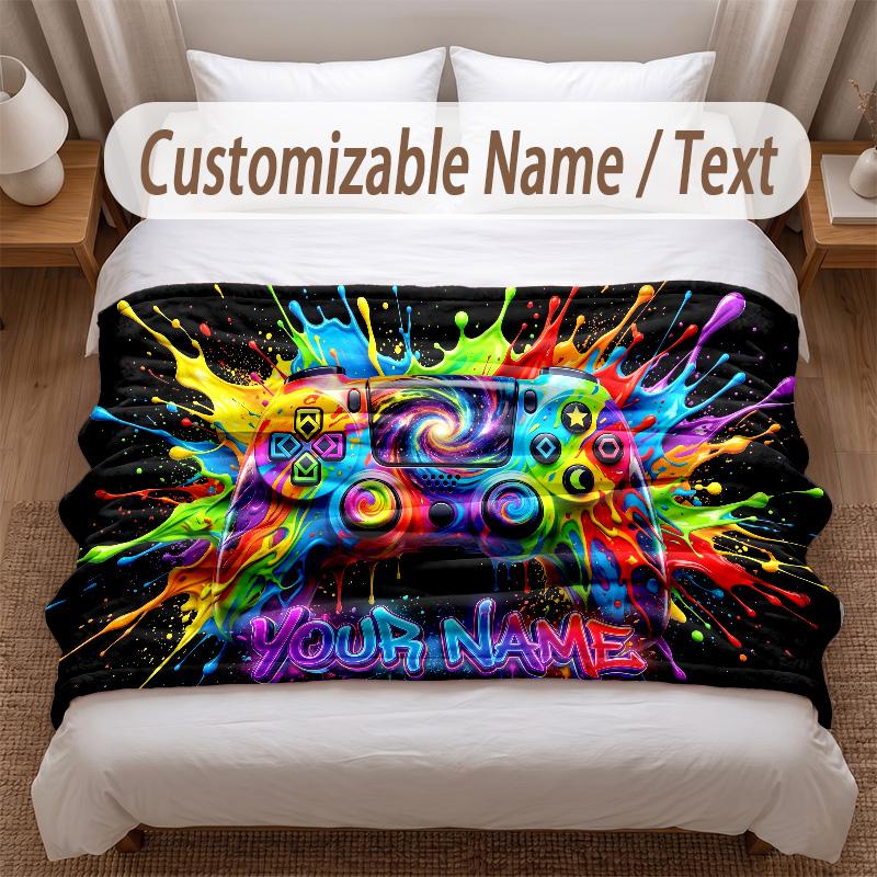 Game Controller Theme Soft Blanket Personalized Custom Name Text Print Warm Blanket Home Sofa Bedroom Decor