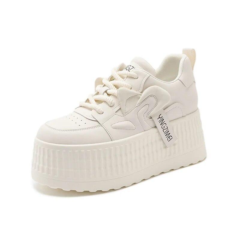 Fujin 8cm Microfiber Leather Spring Autumn Shoes Chunky Sneakers Platform Wedge Women Casual Shoes Ladies Fashion Skate Boarding