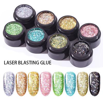 5 ml Parlak Elmas Jel Oje Lazer Patlatma Bling Glitter 8 Renk Nail Art Tasarım UV Üst Taban Astar Manikür
