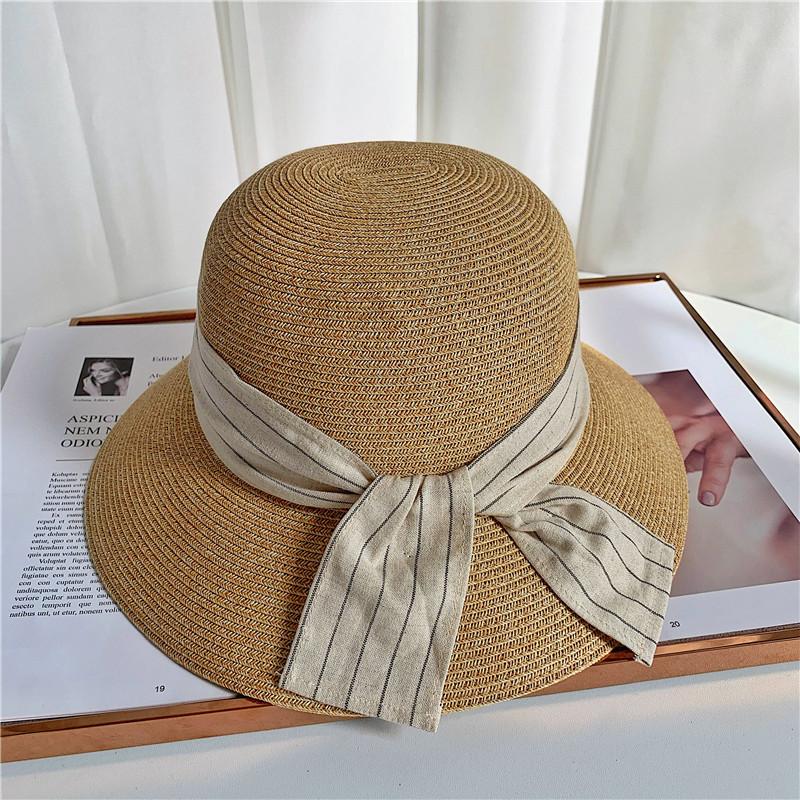 Vintage Big Eaves Hat Straw Hat Women Spring and Summer Bow Straw Bucket Hat Sunscreen Sunshade Beach Hat Sun Hat