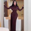 2025 Autumn European & American Women's Waist-Cinching Solid Color Long Dress