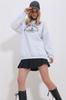 Women's Sweatshirt New Season Fashion Navy Blue Crew Neck 3 Thread Embroidered Oversize Sweatshirt