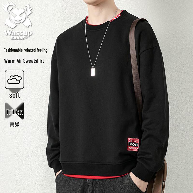 Wassup Sohot Men s Fake Two-Piece Long Sleeve Sweatshirt 3XL